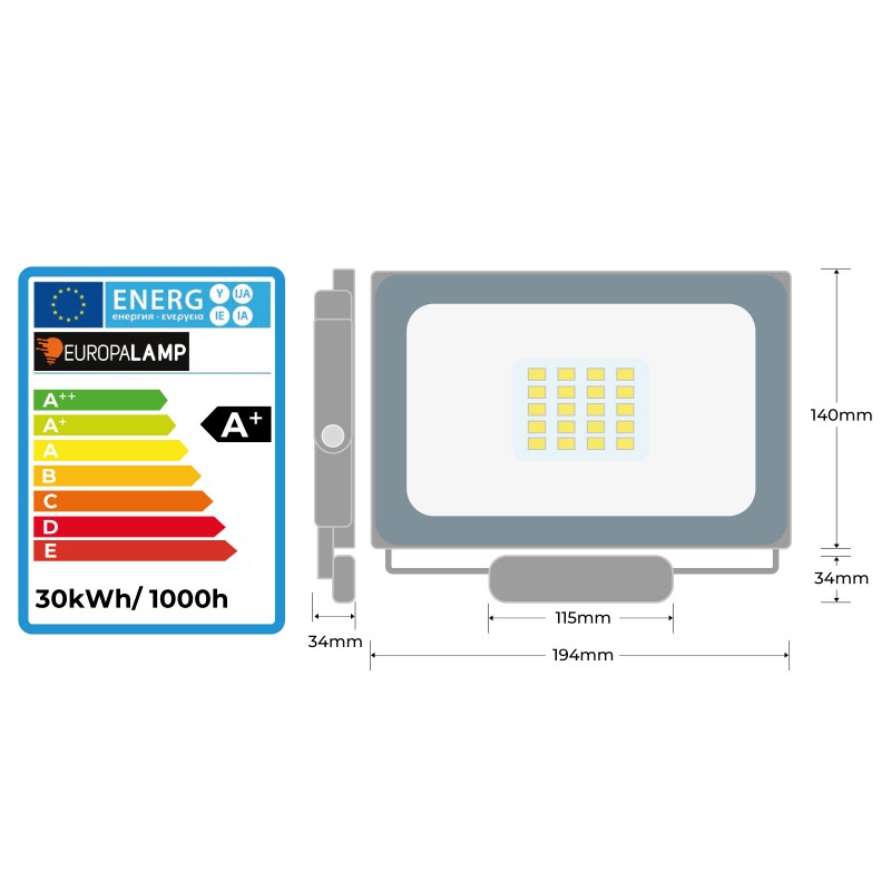 Movimiento de detector de LED 30W clásico proyector 4500K