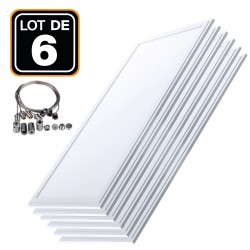 Lot 6 Dalles LED 40W 120x30 PMMA Blanc Neutre 4000k + Kit Câbles de Suspension