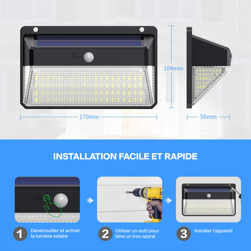 PROJECTEUR SOLAIRE DÉTECTEUR DE MOUVEMENT 228LED