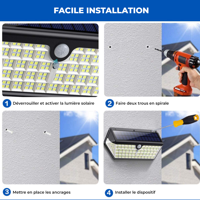 PROJECTEUR SOLAIRE DÉTECTEUR DE MOUVEMENT 228LED