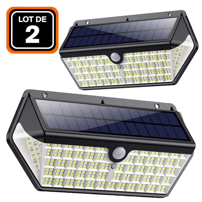 LOT DE 2 PROJECTEURS SOLAIRE DÉTECTEUR DE MOUVEMENT 266 PCS LED