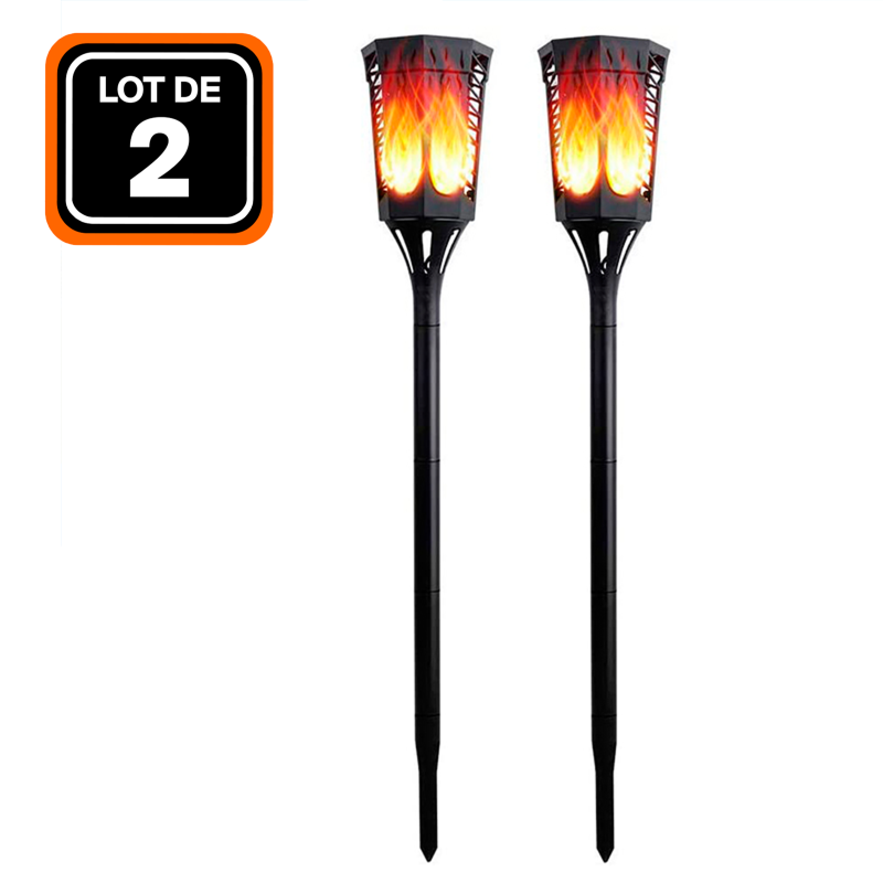 LOT DE 2 FLAMES SOLAIRE DÉTECTEUR CREPUSCULAIRE 96 PCS LED