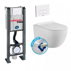 Pack Complet WC Suspendu Bati Autoportant + Cuvette + Plaque Chromé modele CHRONO  