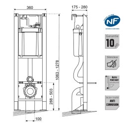 Pack Complet WC Suspendu Bati Autoportant + Cuvette + Plaque Chromé modele CHRONO  