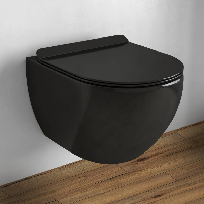 PROMO : Cuvette WC suspendue sans bride avec abattant frein de chute Noir  mat