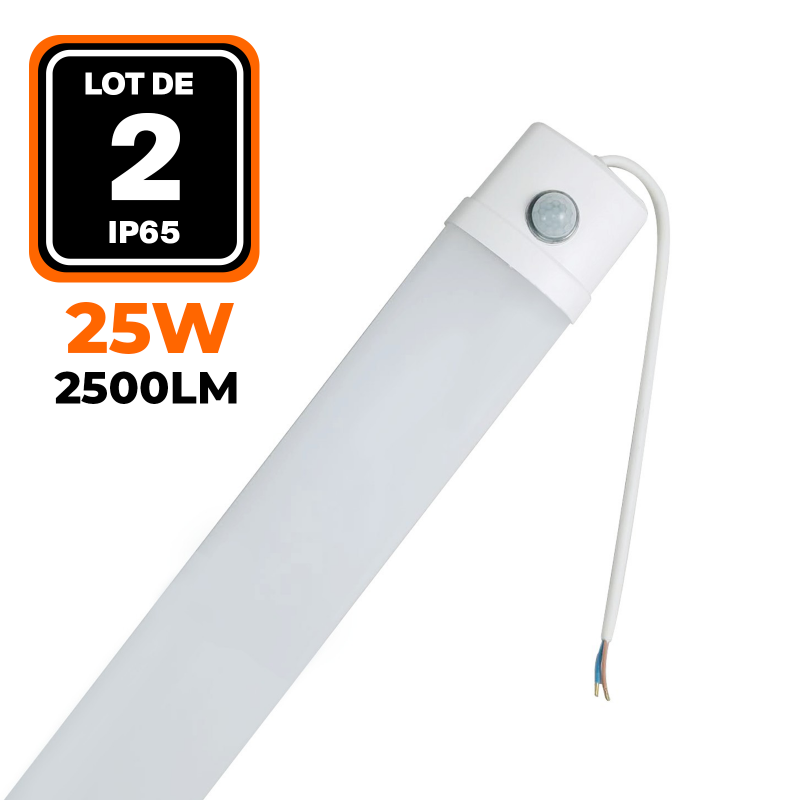 RÉGLETTE 40W 60CM DÉTECTEUR DE MOUVEMENT ÉTANCHE BLANC FROID 6500K