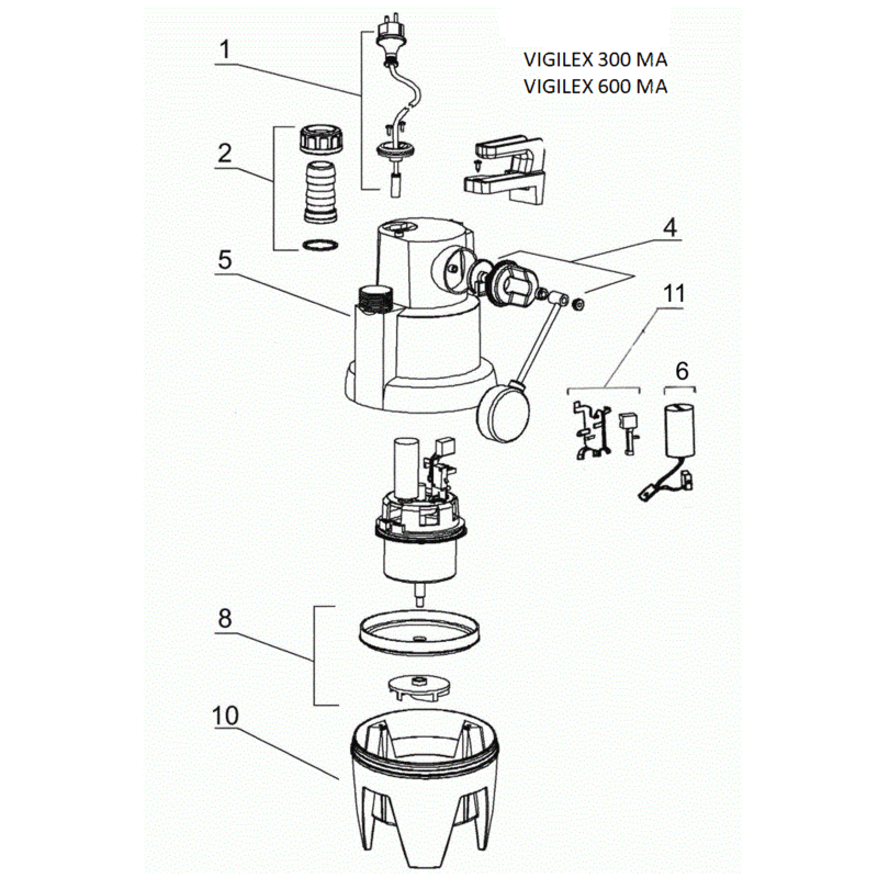 ESPA Pompe portable submersible pour les eaux usées VIGILEX 600 MHA - 14.400L/h - 7,7m max. - 230V