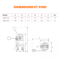 ESPA Pompe portable submersible pour les eaux usées VIGILEX 600 MHA - 14.400L/h - 7,7m max. - 230V