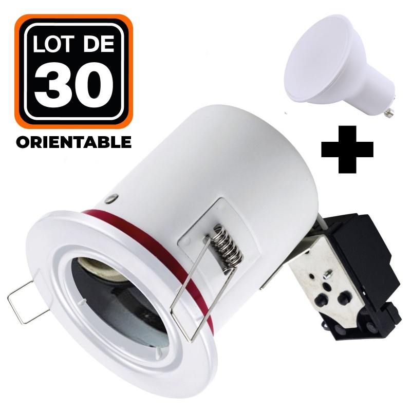 Lot 30 Spots Orientable BBC Blanc + Ampoule GU10 5W Blanc Neutre + Douille