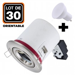 Lot 30 Supports Spots Orientable BBC INOX + Ampoule GU10 5W Blanc Chaud + Douille
