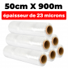 LOT DE 6 ROULEAUX FILM ÉTIRABLE TRANSPARENT 50cmx900m et épaisseur de 23 microns µ