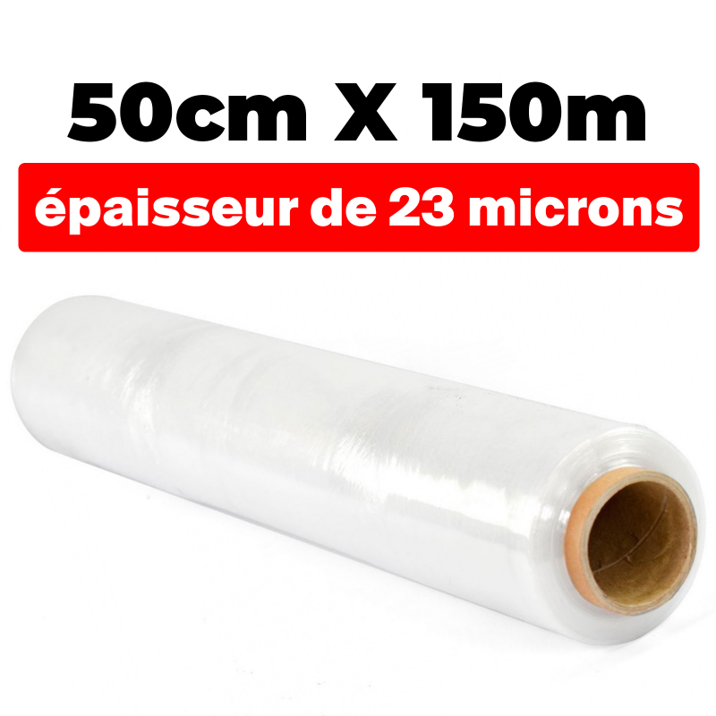 FILM ÉTIRABLE TRANSPARENT 50cmx150m et épaisseur de 23 microns µ