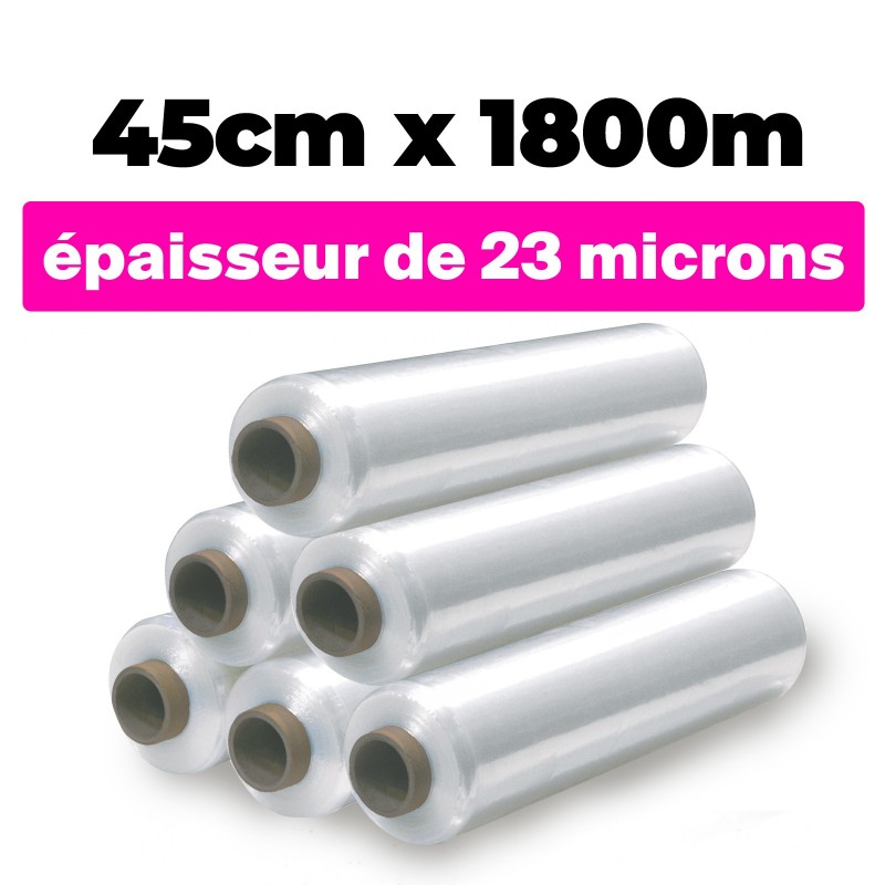 LOT DE 6 ROULEAUX FILM ÉTIRABLE TRANSPARENT 50cmx900m et épaisseur de 23 microns µ