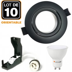 10 Spots encastrables orientables Noir Matt avec GU10 LED de 5W eqv. 40W Blanc Chaud 3000K