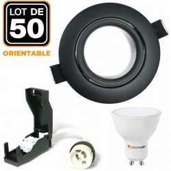 50 Spots encastrables orientables Noir Matt avec GU10 LED de 5W eqv. 40W Blanc Chaud 3000K
