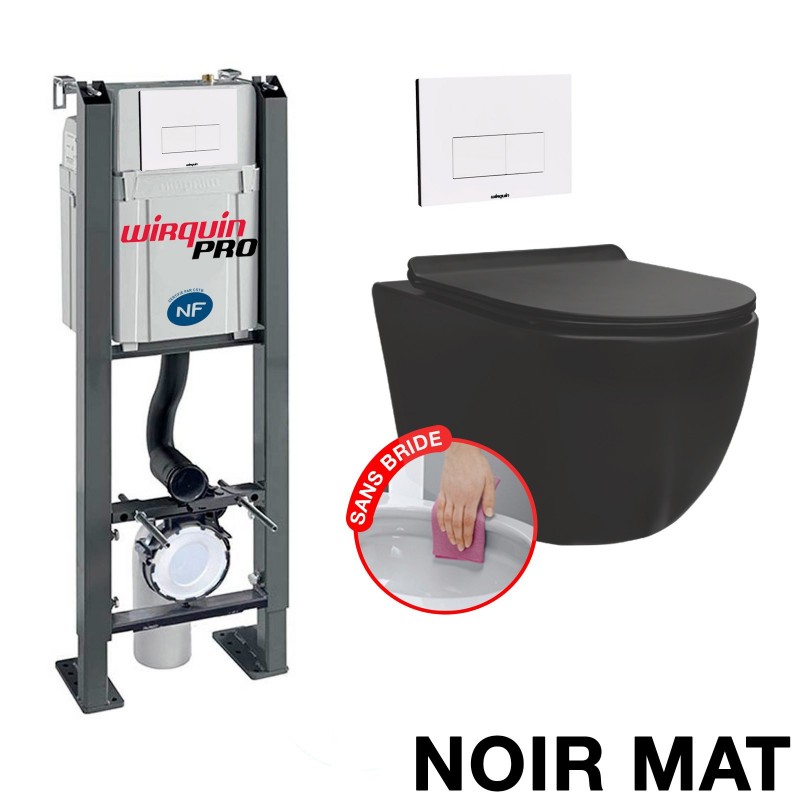 Pack Complet WC Suspendu Bati Autoportant + Cuvette + Plaque Chromé modele CHRONO  