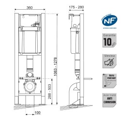 Pack Complet WC Sans Bride Bati Autoportant + Cuvette + Plaque Blanche modele CHRONO  