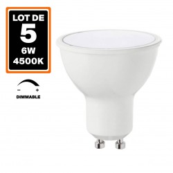 5 Ampoules GU10 6W Dimmable Blanc Neutre 4500k Haute Luminosité