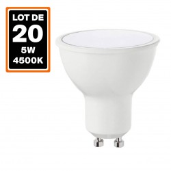 20 Ampoules LED 5W GU10 Blanc Neutre 4500K Haute Luminosité