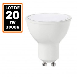 20 Ampoules GU10 7W eq. 40W Blanc Chaud 3000K Haute Luminosité