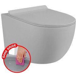 CONFORT - WC suspendu sans bride gris mat avec fixations invisibles + abattant ultra fin declipsable + frein de chute
