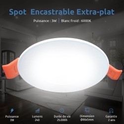 Spot LED Encastrable Extra-Plat 3W - Blanc Froid 6000K