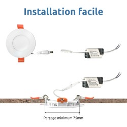 5 Spots LED Encastrables Extra-Plats 3W - Blanc Neutre 4500K