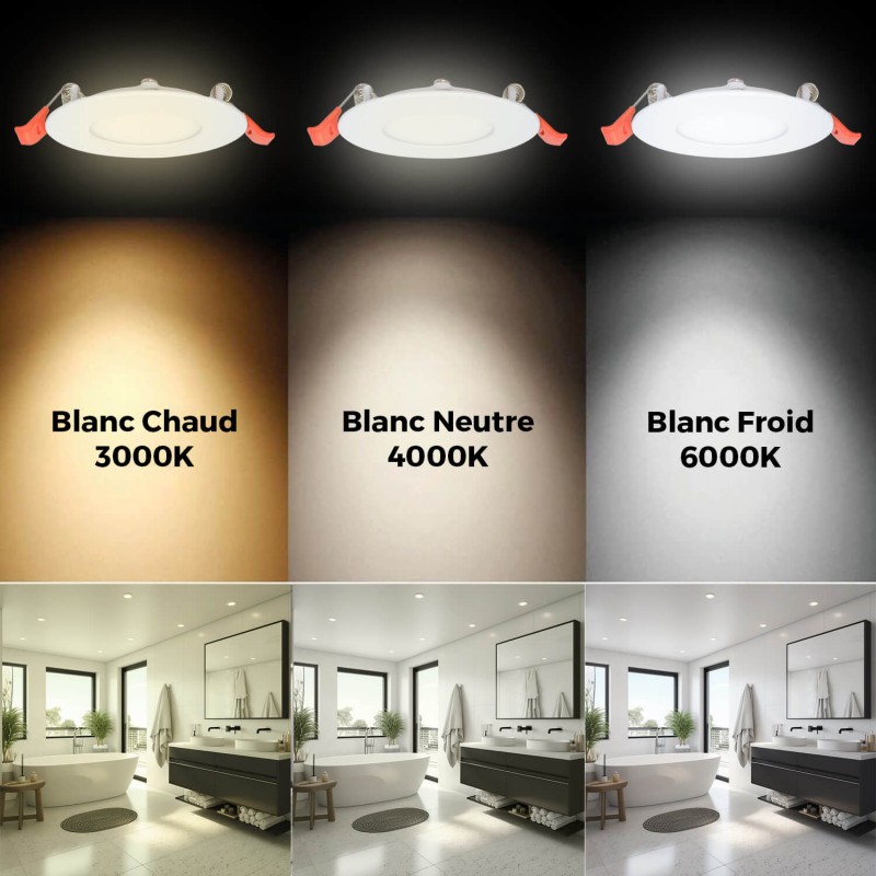 5 Spots LED Encastrables Extra-Plats 3W - Blanc Froid 6000K