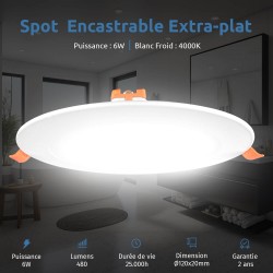 Spot LED Encastrable Extra-Plat 6W - Blanc Neutre 4500K