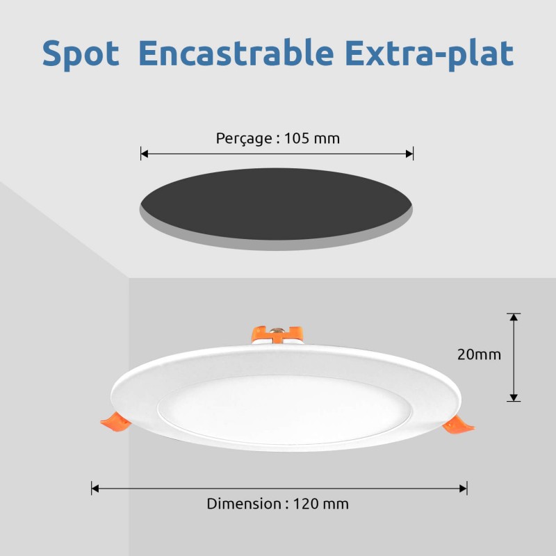 5 Spots LED Encastrables Extra-Plats 6W - Blanc Chaud 3000K