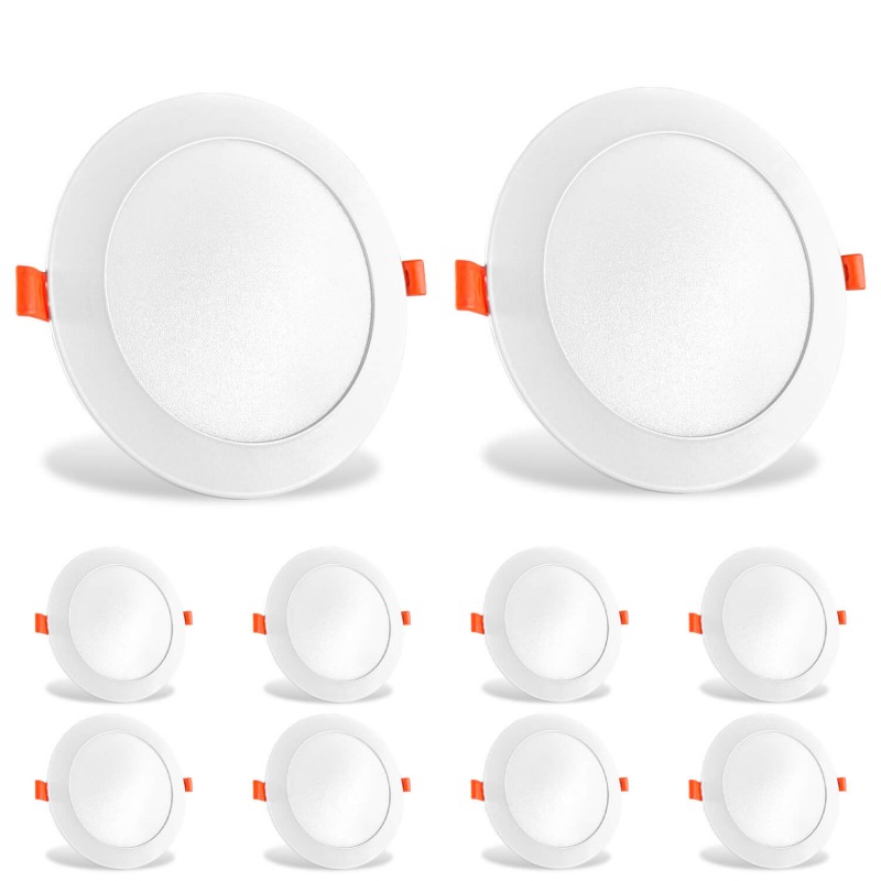 10 Spots LED Encastrables Extra-Plats 6W - Blanc Chaud 3000K