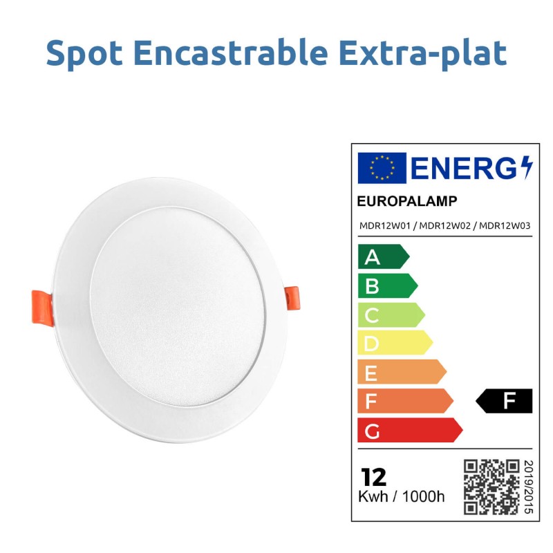 5 Spots LED Encastrables Extra-Plats 12W - Blanc Neutre 4500K