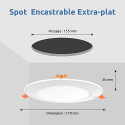 10 Spots LED Encastrables Extra-Plats 12W - Blanc Chaud 3000K