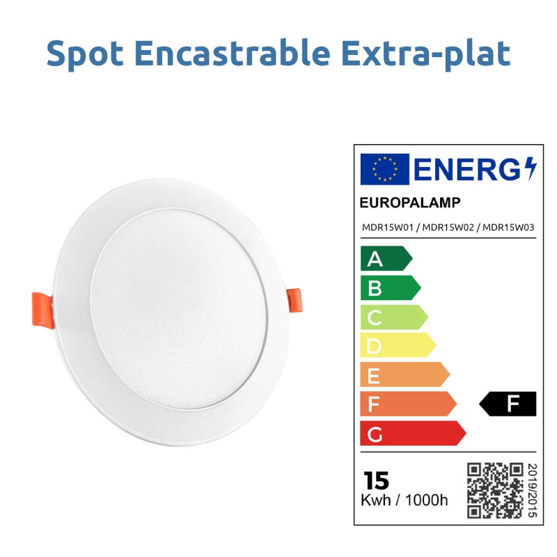 5 Spots LED Encastrables Extra-Plats 15W - Blanc Froid 6000K