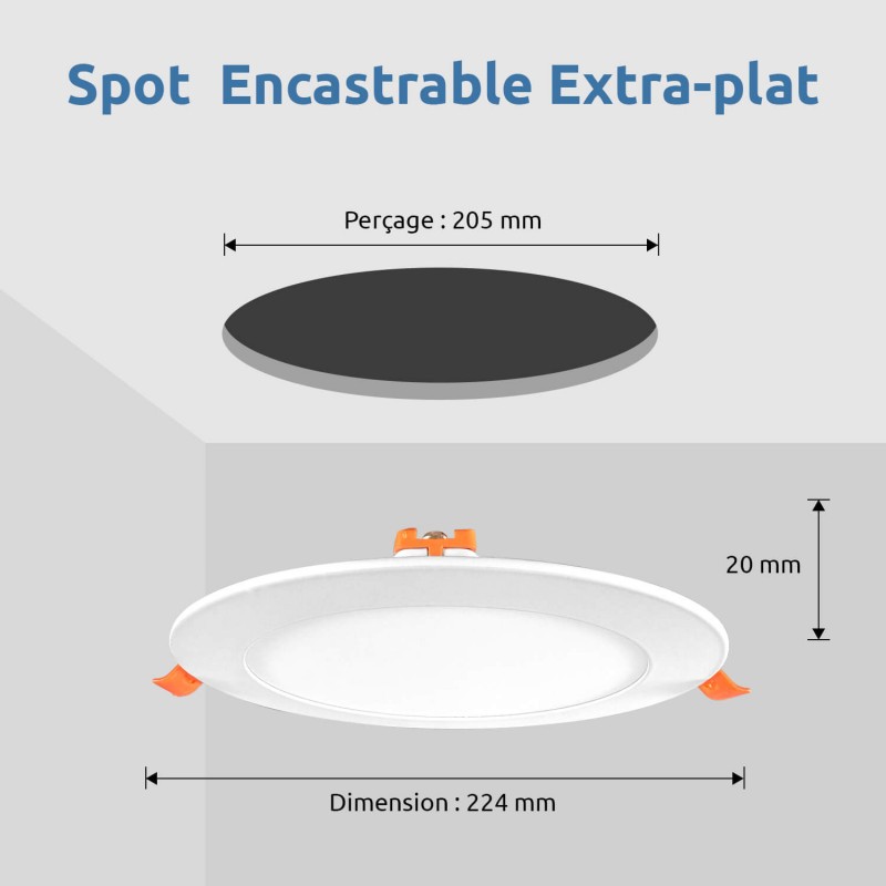 5 Spots LED Encastrables Extra-Plats 18W - Blanc Chaud 3000K