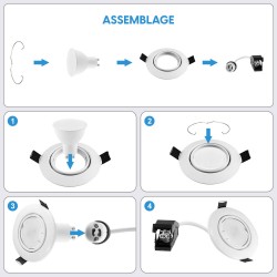 5 Spots Encastrables Orientables BLANC avec Ampoule GU10 LED 5W - Blanc Froid 6000K