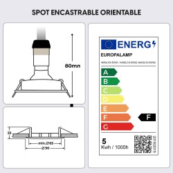 5 Spots Encastrables Orientables BLANC avec Ampoule GU10 LED 5W - Blanc Froid 6000K