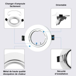 5 Spots Encastrables Orientables BLANC avec Ampoule GU10 LED 5W - Blanc Froid 6000K