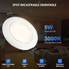 5 Spots Encastrables Orientables BLANC avec Ampoule GU10 LED 5W - Blanc Chaud 3000K