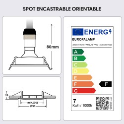 5 Spots Encastrables Orientables BLANC avec Ampoule GU10 LED 7W - Blanc Neutre 4500K