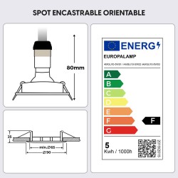 15 Spots Encastrables Orientables BLANC avec Ampoule GU10 LED 5W - Blanc Neutre 4500K