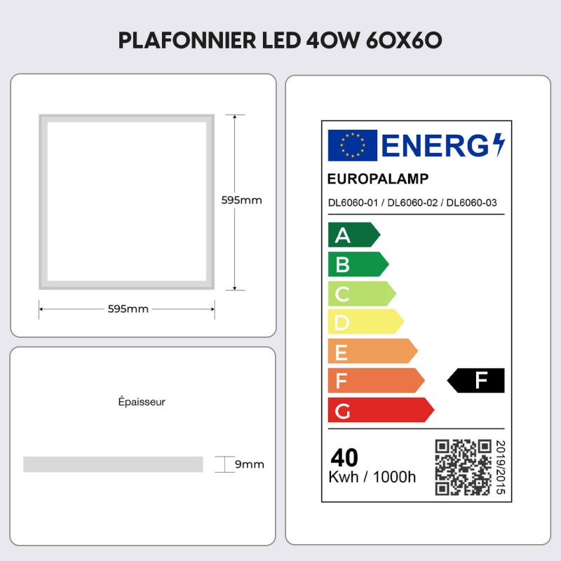 Dalle LED 600x600 - 40W Blanc Froid 6000K