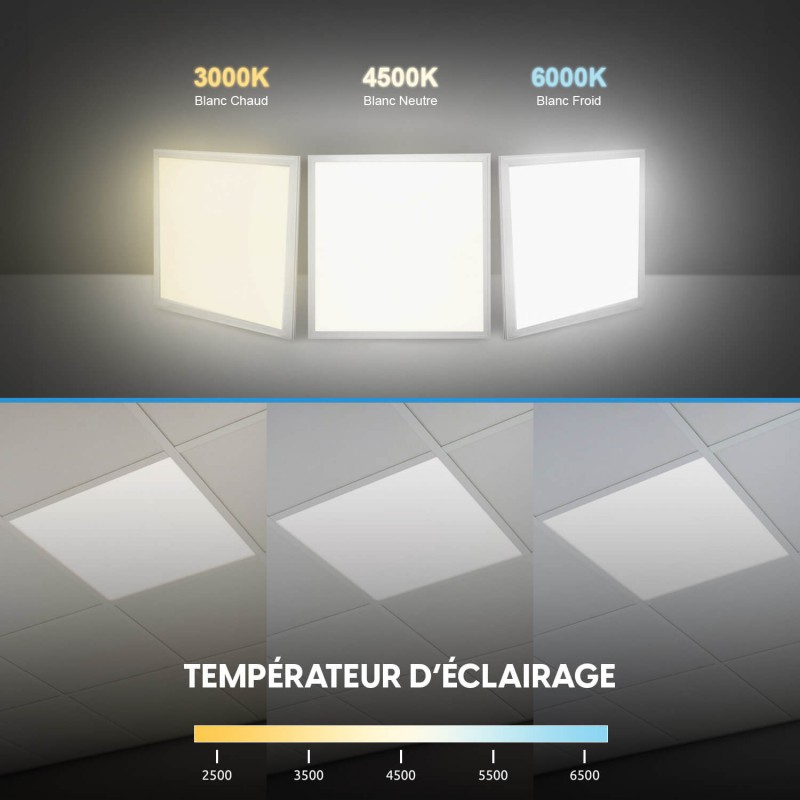 6 Dalles LED 600x600 - Luminosité 3600 lm | Blanc froid 6000K