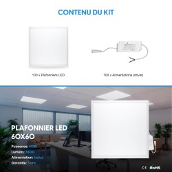 100 Dalles LED 600x600 - Luminosité 3600 lm | Blanc Neutre 4000K