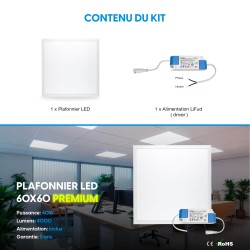 Dalle LED PREMIUM 600x600 - Luminosité 4000 lm | Blanc Neutre 4000K