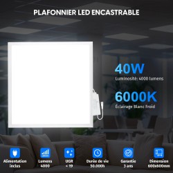 Dalle LED 600x600 - 40W Blanc Froid 6000K