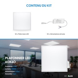 50 Dalles LED 600x600 - 40W Blanc Froid 6000K