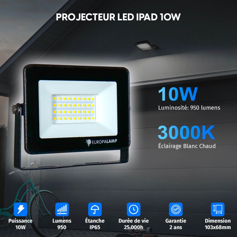 Projecteur LED 10W Black Ipad 3000K Blanc Chaud