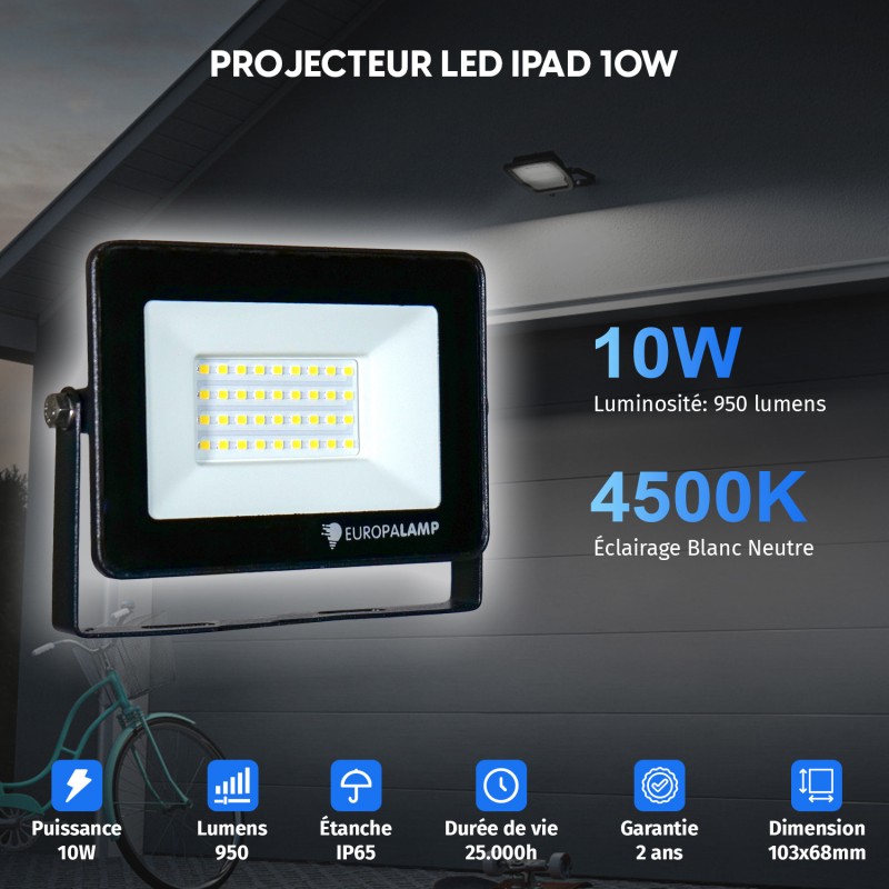 Projecteur LED 10W Black Ipad 4500K Blanc Neutre