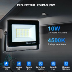 10 Projecteurs LED 10W Black Ipad 4500K